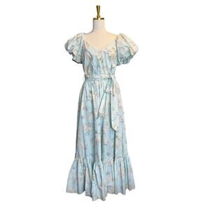 LoveShackFancy x Target Estelle Puff Sleeve Blue Floral Midi Dress Size 6